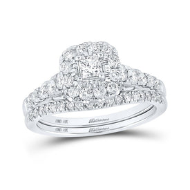Elegant Majesty 14kt White Gold Princess Diamond Bridal Wedding Ring Band Set - Top View