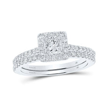 Load image into Gallery viewer, Enchanting Elegance: 14kt White Gold Princess Diamond Bridal Wedding Ring Set - Top View