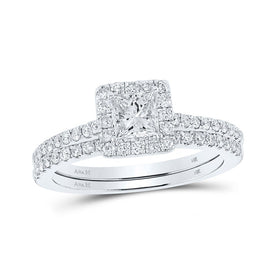 Enchanting Elegance: 14kt White Gold Princess Diamond Bridal Wedding Ring Set - Top View