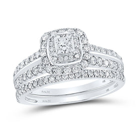 Eternal Love 1 Carat Princess Diamond Bridal Wedding Ring Band Set - Top View