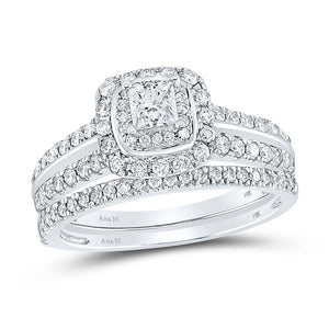 Wedding Collection | 14kt White Gold Princess Diamond Bridal Wedding Ring Band Set 1 Cttw | Splendid Jewellery GND