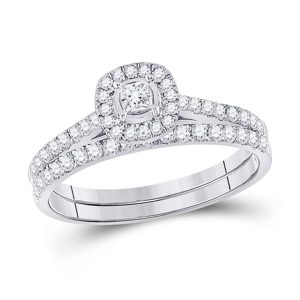 Wedding Collection | 14kt White Gold Princess Diamond Bridal Wedding Ring Band Set 1/2 Cttw | Splendid Jewellery GND