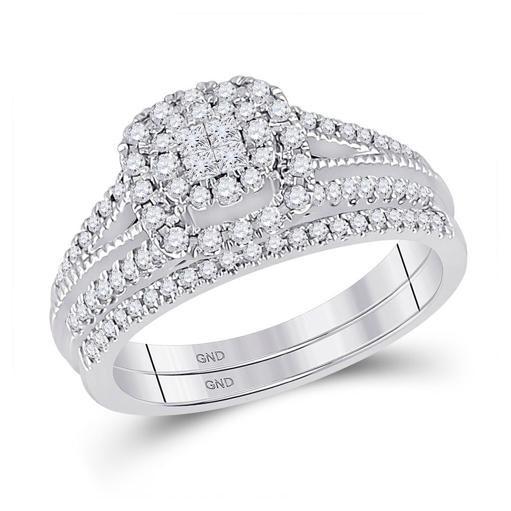 Wedding Collection | 14kt White Gold Princess Diamond Bridal Wedding Ring Band Set 1/2 Cttw | Splendid Jewellery GND