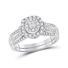 Radiant Love: 14kt White Gold Princess Diamond Bridal Wedding Ring Band Set 1/2 Cttw - Top View