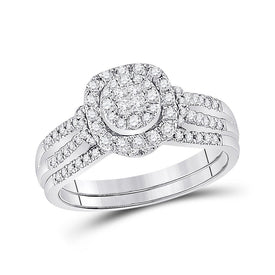 Radiant Love: 14kt White Gold Princess Diamond Bridal Wedding Ring Band Set 1/2 Cttw - Top View