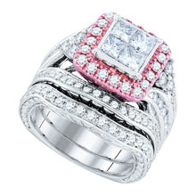 Load image into Gallery viewer, 14kt White Gold Princess Diamond Bridal Wedding Ring Band Set - The Regal Radiance - Top View