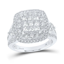 Load image into Gallery viewer, Regal Love: 14kt White Gold Princess Diamond Bridal Wedding Ring Band Set 2 Cttw - Top View