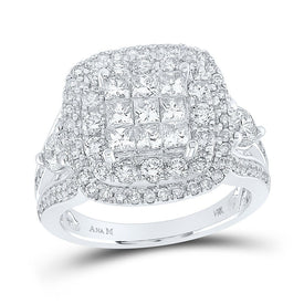 Regal Love: 14kt White Gold Princess Diamond Bridal Wedding Ring Band Set 2 Cttw - Top View