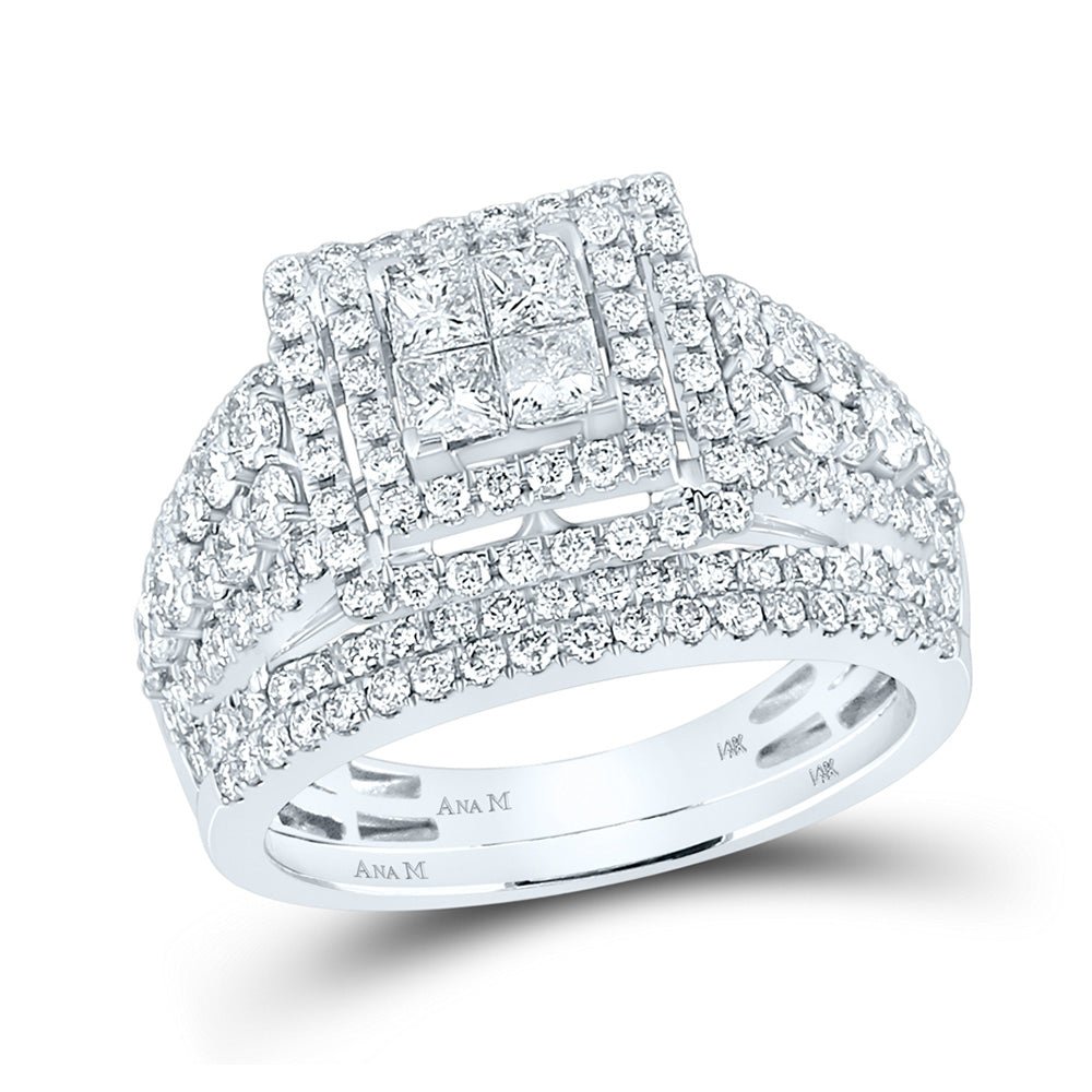 Wedding Collection | 14kt White Gold Princess Diamond Bridal Wedding Ring Band Set 2 Cttw | Splendid Jewellery GND