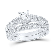 Load image into Gallery viewer, Princess Elegance: 14kt White Gold Diamond Bridal Wedding Ring Band Set - Top View