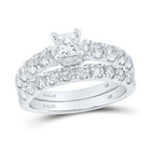 Princess Elegance: 14kt White Gold Diamond Bridal Wedding Ring Band Set - Top View