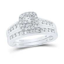 Load image into Gallery viewer, 14kt White Gold Princess Diamond Forever Love Bridal Wedding Ring Band Set - Top View