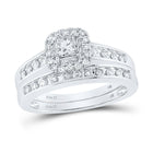 14kt White Gold Princess Diamond Forever Love Bridal Wedding Ring Band Set - Top View