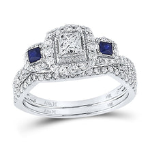 Load image into Gallery viewer, Eternal Love 14kt White Gold Princess Diamond Bridal Wedding Ring Band Set - Top View