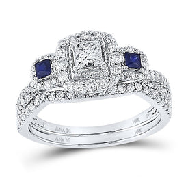 Eternal Love 14kt White Gold Princess Diamond Bridal Wedding Ring Band Set - Top View