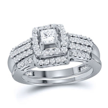 Load image into Gallery viewer, 14kt White Gold Princess Diamond Wedding Ring Band Set - A Captivating Celebration of Love and Elegance - Top View