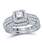 14kt White Gold Princess Diamond Wedding Ring Band Set - A Captivating Celebration of Love and Elegance - Top View