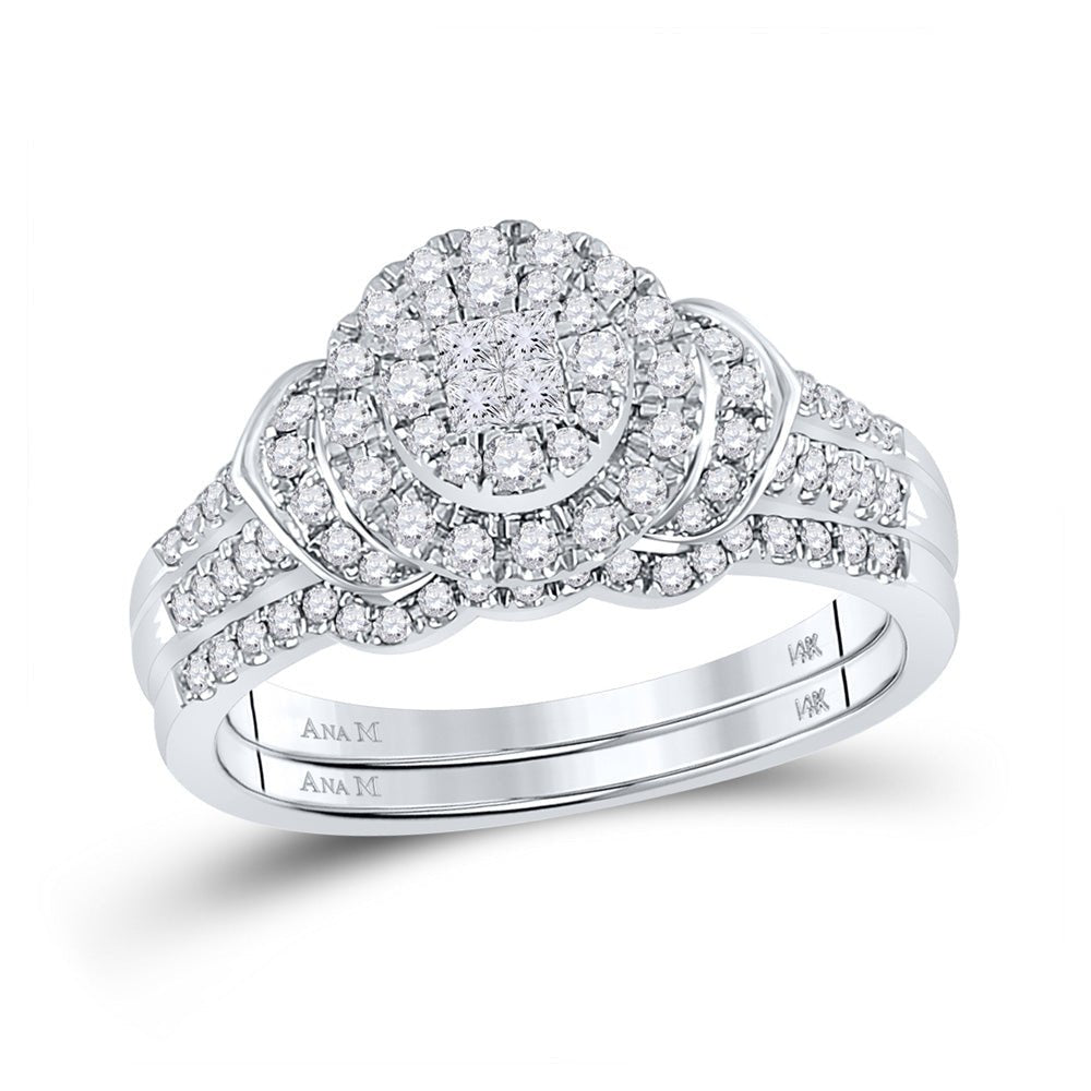 Wedding Collection | 14kt White Gold Princess Diamond Circle Bridal Wedding Ring Band Set 1/2 Cttw | Splendid Jewellery GND