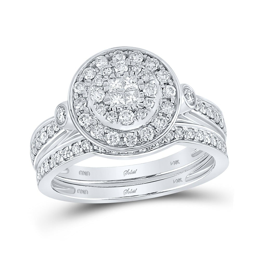 Wedding Collection | 14kt White Gold Princess Diamond Circle Bridal Wedding Ring Band Set 3/4 Cttw | Splendid Jewellery GND