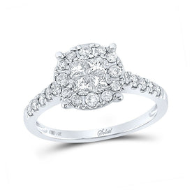 14kt White Gold Princess Diamond Cluster Bridal Wedding Engagement Ring - A Mesmerizing Love Affair - Top View
