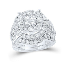 Load image into Gallery viewer, Captivating Brilliance: 14kt White Gold Princess Diamond Cluster Bridal Wedding Ring Band Set - Top View