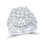 Captivating Brilliance: 14kt White Gold Princess Diamond Cluster Bridal Wedding Ring Band Set - Top View