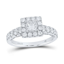 Load image into Gallery viewer, The Majestic Brilliance 14kt White Gold Princess Diamond Halo Bridal Wedding Engagement Ring 1-1/2 Cttw - Top View