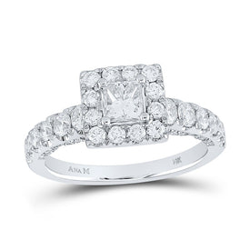 The Majestic Brilliance 14kt White Gold Princess Diamond Halo Bridal Wedding Engagement Ring 1-1/2 Cttw - Top View