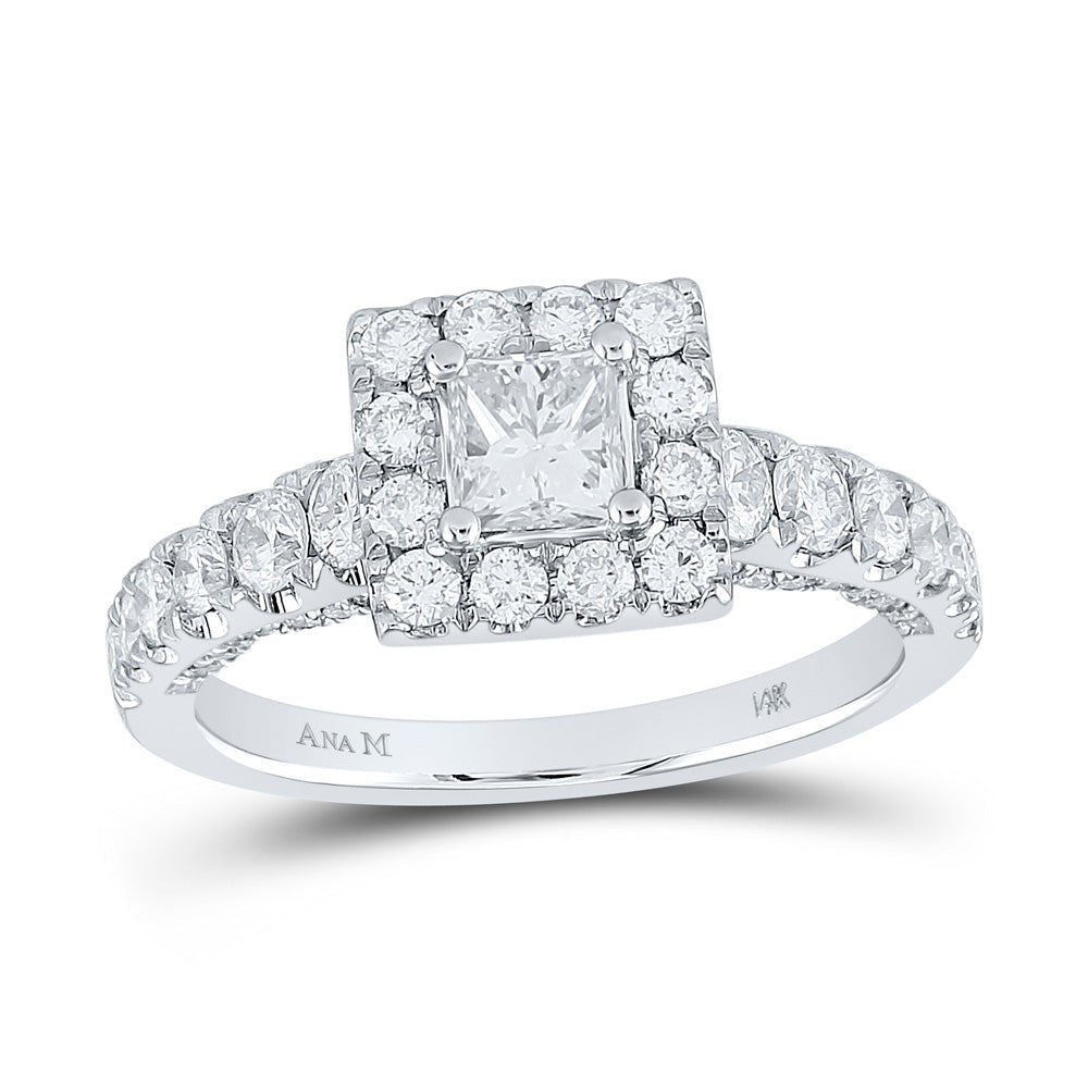 Wedding Collection | 14kt White Gold Princess Diamond Halo Bridal Wedding Engagement Ring 1-1/2 Cttw | Splendid Jewellery GND