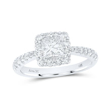 Load image into Gallery viewer, Captivating Princess Diamond Halo White Gold Bridal Wedding Ring - Top View