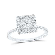 Load image into Gallery viewer, 14kt White Gold Princess Diamond Halo Bridal Wedding Engagement Ring - Enchanting Elegance - Top View