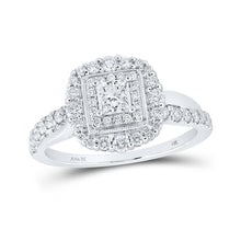 Load image into Gallery viewer, Radiant Elegance: 14kt White Gold Princess Diamond Halo Bridal Wedding Engagement Ring 3/4 Cttw - Top View