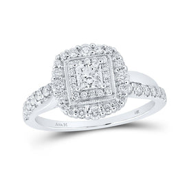 Radiant Elegance: 14kt White Gold Princess Diamond Halo Bridal Wedding Engagement Ring 3/4 Cttw - Top View