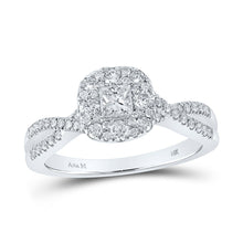 Load image into Gallery viewer, Princess Sparkle: 14kt White Gold Diamond Halo Bridal Wedding Engagement Ring - Top View