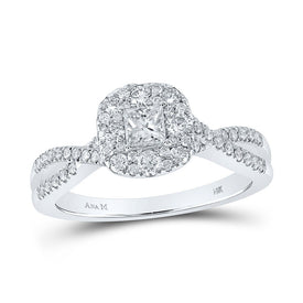 Princess Sparkle: 14kt White Gold Diamond Halo Bridal Wedding Engagement Ring - Top View