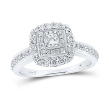 Load image into Gallery viewer, Radiant Love: 14kt White Gold Princess Diamond Halo Bridal Wedding Engagement Ring 5/8 Cttw - Top View