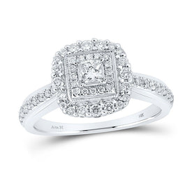 Radiant Love: 14kt White Gold Princess Diamond Halo Bridal Wedding Engagement Ring 5/8 Cttw - Top View