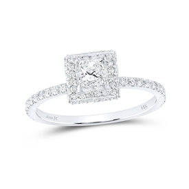 Eternal Love 14kt White Gold Princess Diamond Halo Bridal Wedding Engagement Ring - Top View