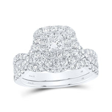 Load image into Gallery viewer, 14kt White Gold Princess Diamond Halo Bridal Wedding Ring Band Set - Enchanting Love - Top View
