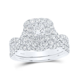 14kt White Gold Princess Diamond Halo Bridal Wedding Ring Band Set - Enchanting Love - Top View