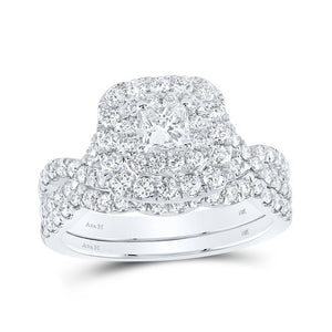 Wedding Collection | 14kt White Gold Princess Diamond Halo Bridal Wedding Ring Band Set 1-1/2 Cttw | Splendid Jewellery GND