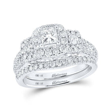 Load image into Gallery viewer, Enchanting Elegance: 14kt White Gold Princess Diamond Halo Bridal Wedding Ring Band Set 1-1/2 Cttw - Top View