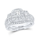 Enchanting Elegance: 14kt White Gold Princess Diamond Halo Bridal Wedding Ring Band Set 1-1/2 Cttw - Top View