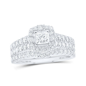 Wedding Collection | 14kt White Gold Princess Diamond Halo Bridal Wedding Ring Band Set 1-1/2 Cttw | Splendid Jewellery GND