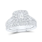 14kt White Gold Princess Diamond Halo Bridal Wedding Ring Band Set - Eternal Elegance - Top View