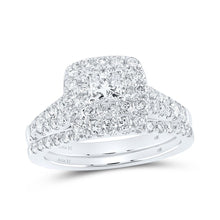 Load image into Gallery viewer, Enchanting Princess Diamond Halo Wedding Ring Band Set in 14kt White Gold - Top View