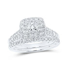 Enchanting Princess Diamond Halo Wedding Ring Band Set in 14kt White Gold - Top View
