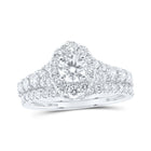 14kt White Gold Princess Diamond Halo Bridal Wedding Ring Band Set 1-1/2 Cttw - Top View