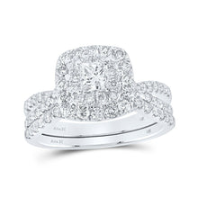 Load image into Gallery viewer, Eternal Love 14kt White Gold Princess Diamond Halo Bridal Wedding Ring Band Set - Top View