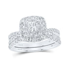 Eternal Love 14kt White Gold Princess Diamond Halo Bridal Wedding Ring Band Set - Top View